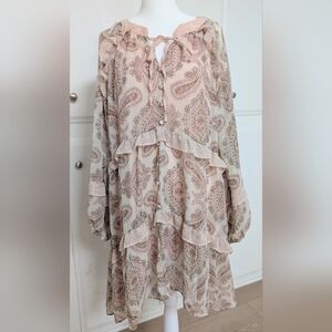 🌸 Blu Pepper Boho Paisley Ruffle Tiered Dress – Size Large 🌸